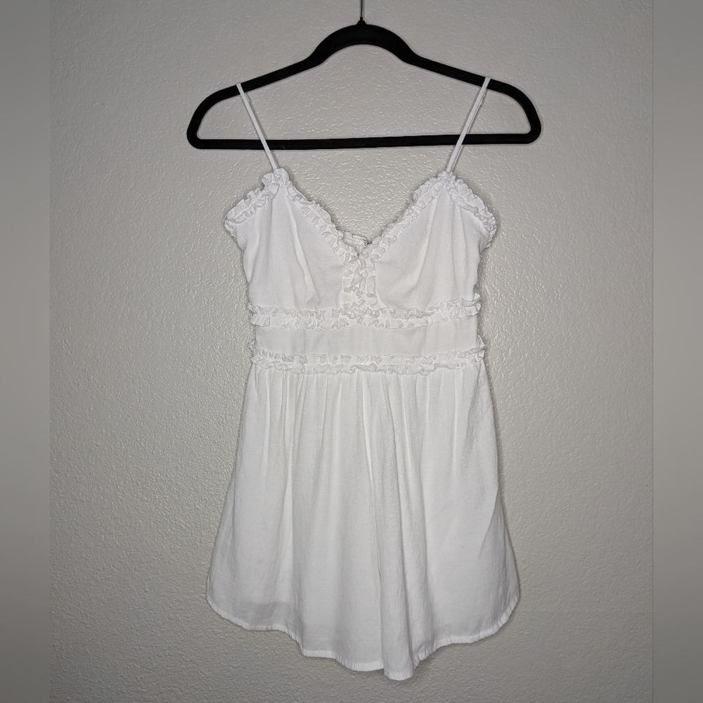 Trixxi Womens White Ruffle Coquette Soft Girl Babydoll Romper S